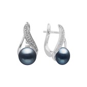 Cercei cu perle naturale negre din argint cu pietre si tortita DiAmanti SK18439EL_B-G